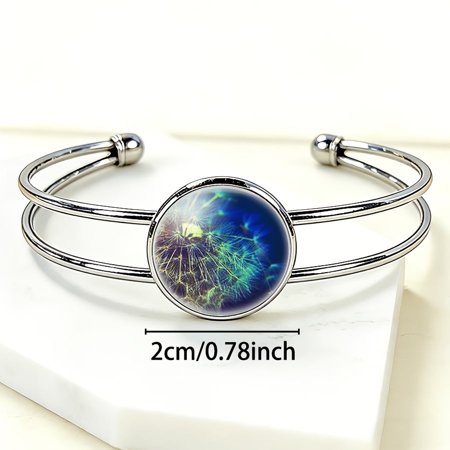 Adjustable Classic Round Gemstone Inlaid Open Bangle Bracelet